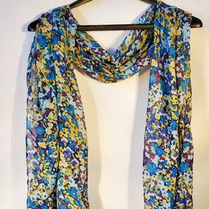 Blue and Green Floral Semi-Sheer scarf